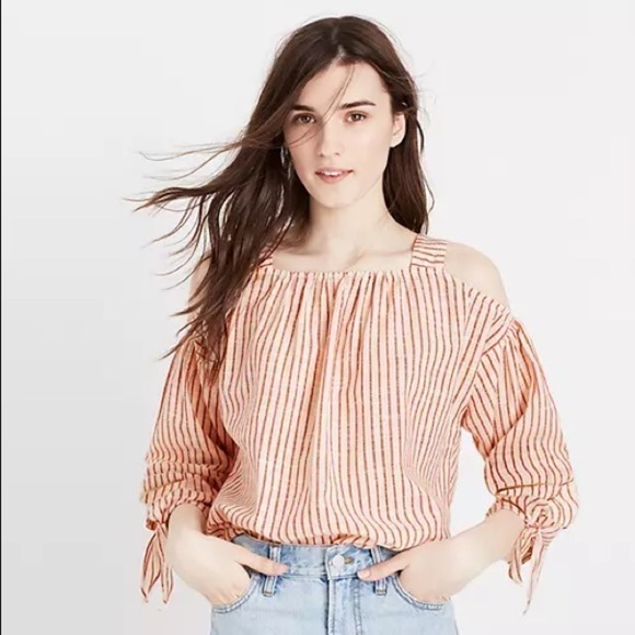 Madewell Cold-Shoulder Top in Red Stripe - Picture 1 of 5